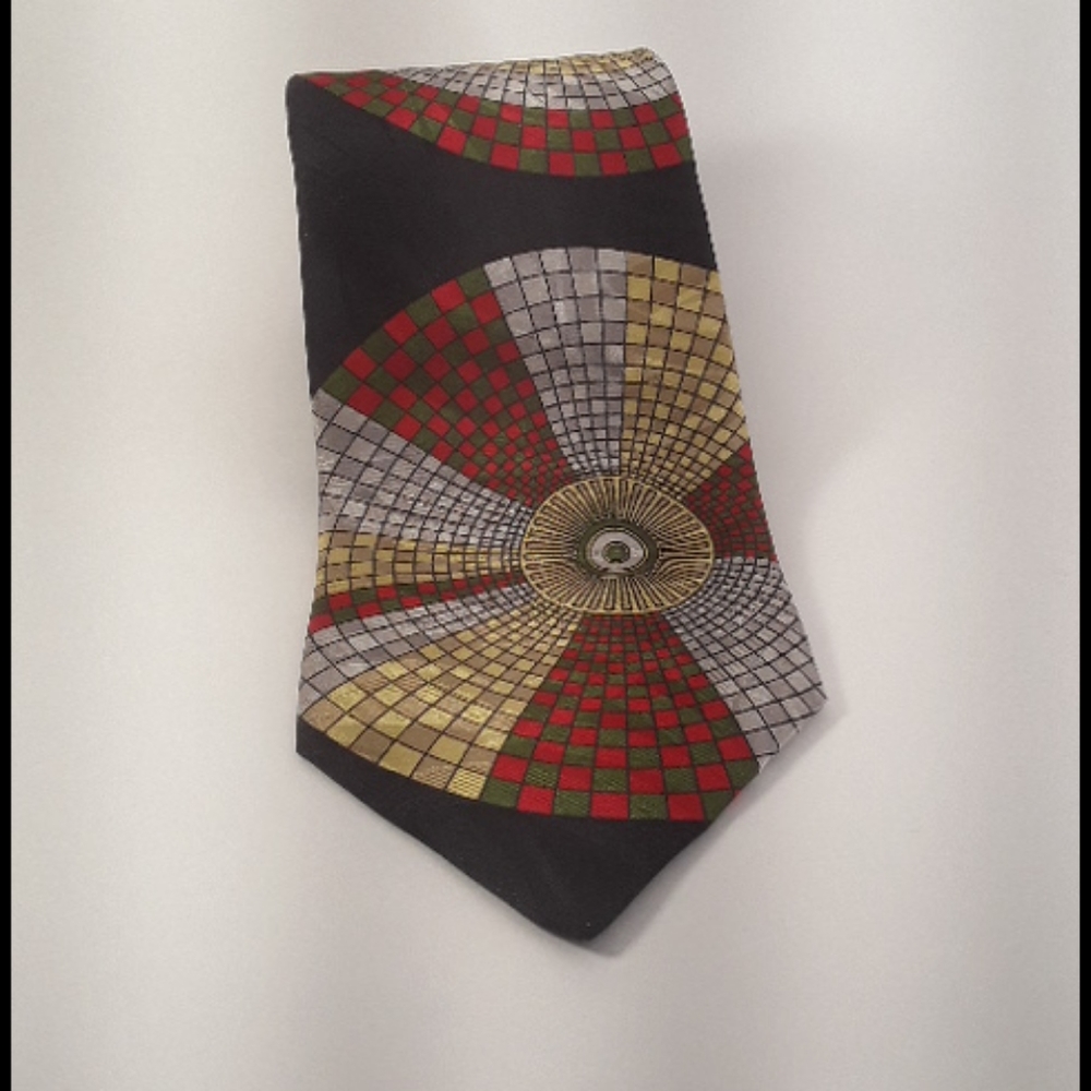 Tom James All Silk Tie Black Gold Red Green